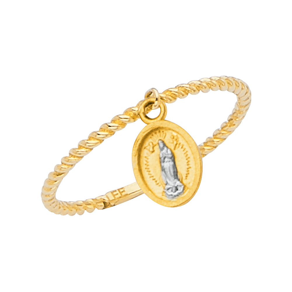 14K Two Tone Gold Ring W/Hanging Guadalupe