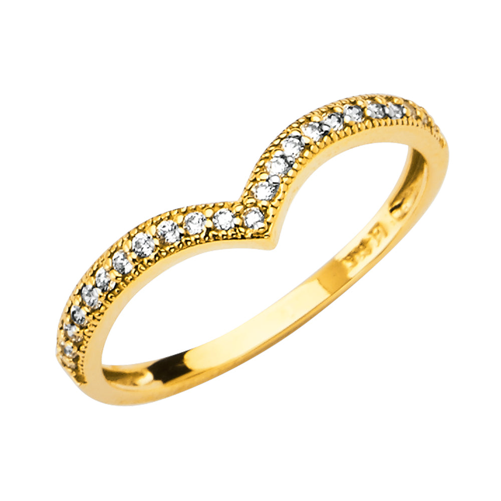 14K Yellow Gold V-Shape CZ Band