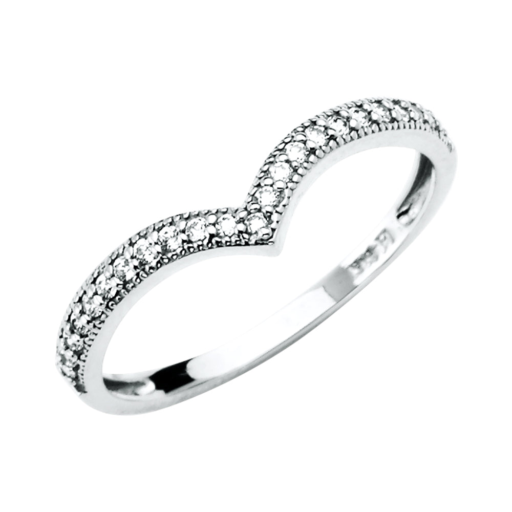 14K White Gold V-Shape CZ Band
