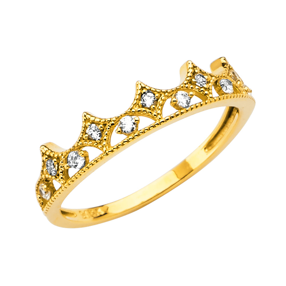 14K Yellow Gold CZ Crown Band