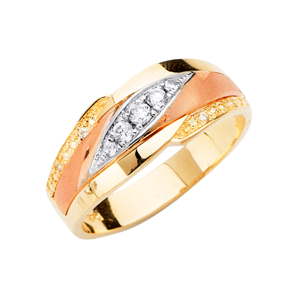 14K Yellow White Rose Goldolor Men'S CZ Wedding Band / Trio Set
