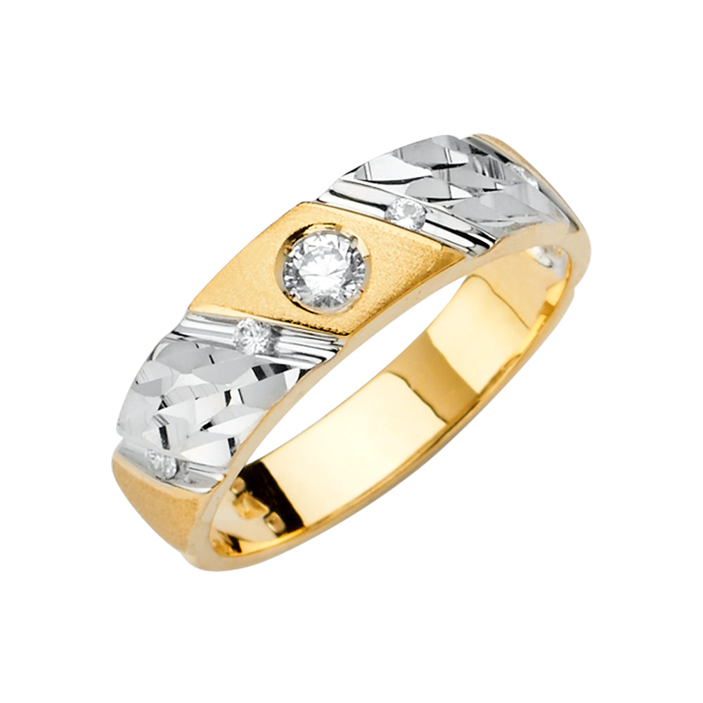 14K Two Tone Goldone Men'S CZ Wedding Band / Trio Set