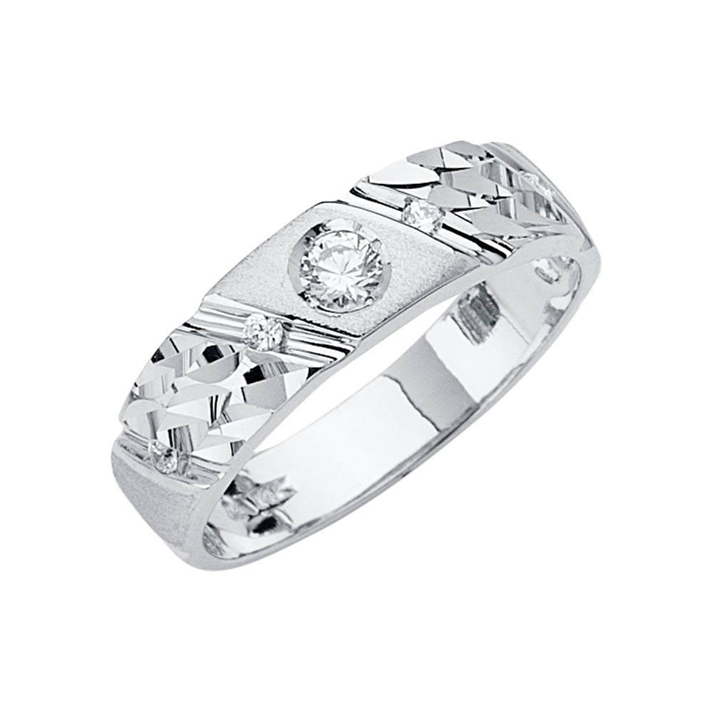 14K White Gold Men'S CZ Wedding Band / Trio Set