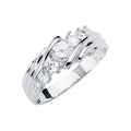 14K White Gold Men'S CZ Wedding Band / Trio Set