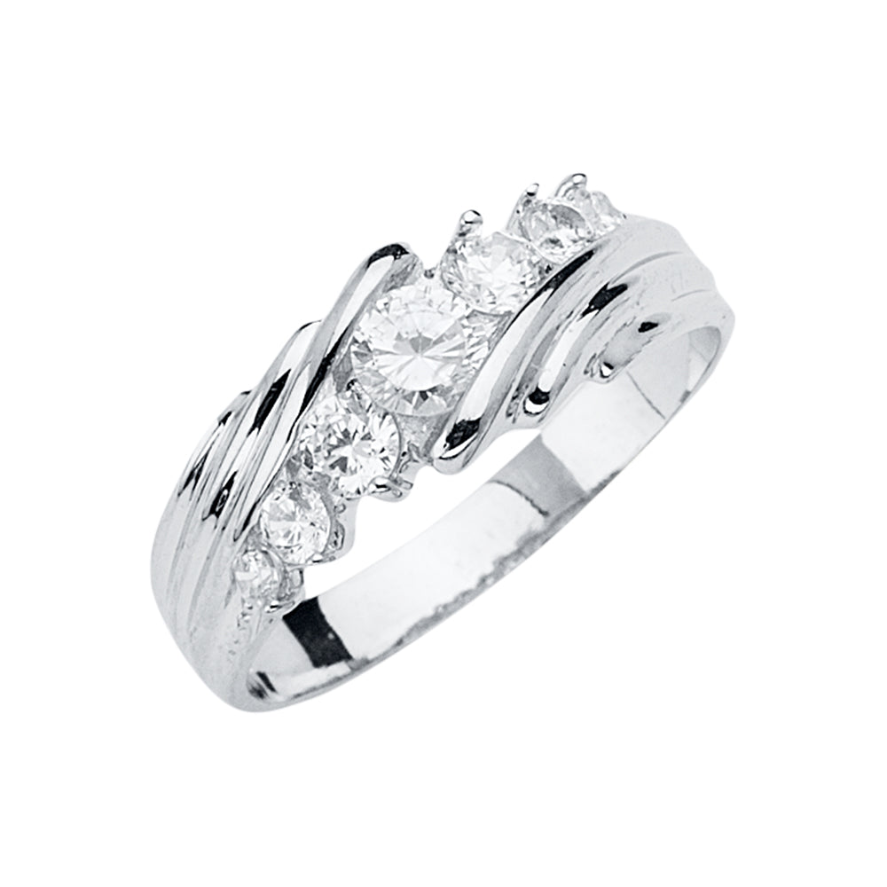 14K White Gold Men'S CZ Wedding Band / Trio Set