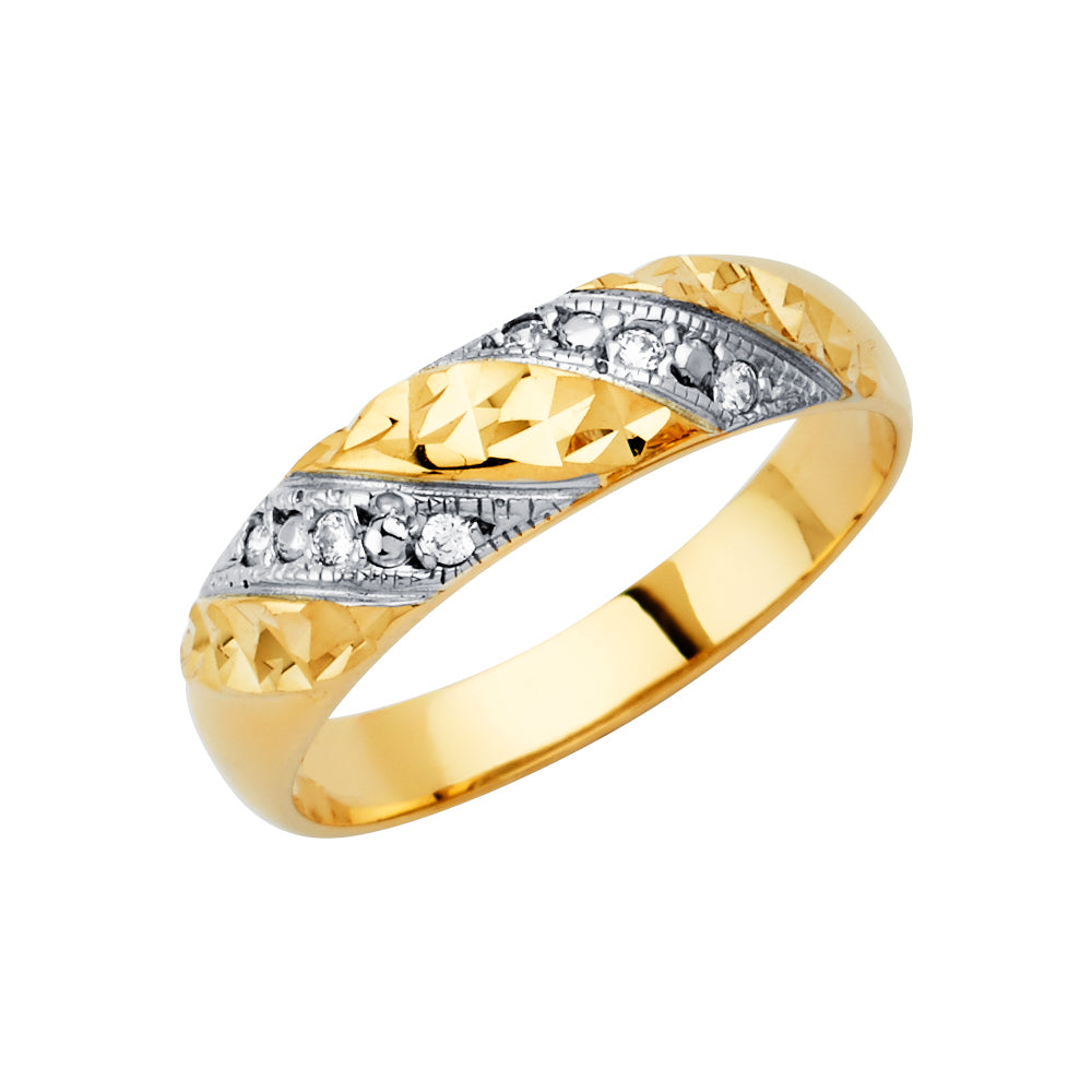 14K Yellow Gold Men'S CZ Wedding Band / Trio Set