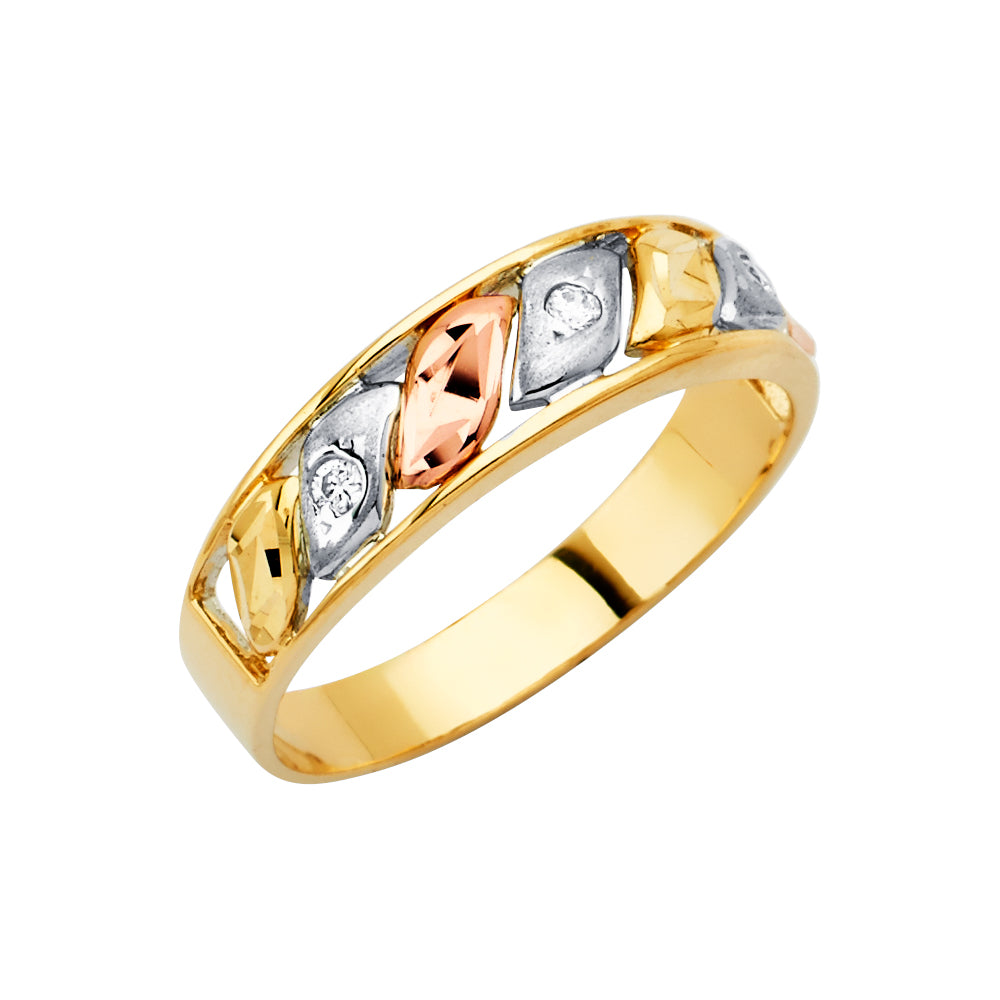 14K Yellow White Rose Goldolor Men'S CZ Wedding Band / Trio Set