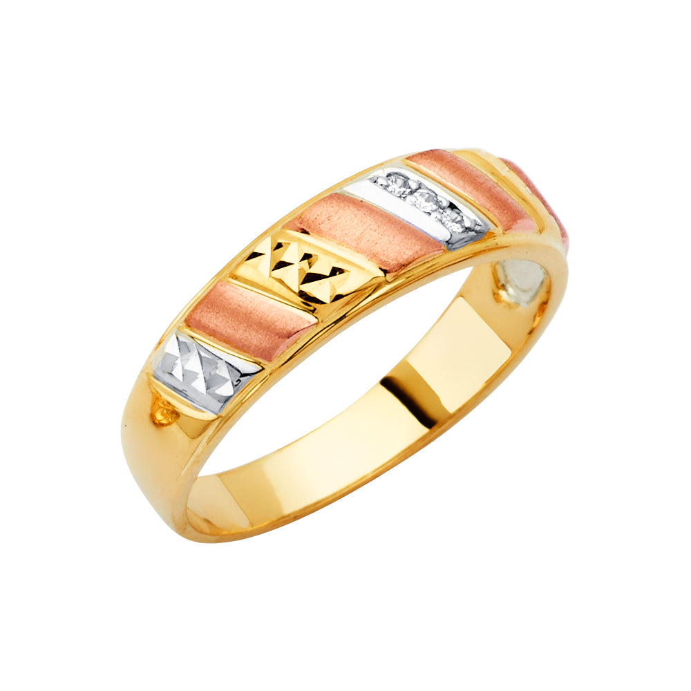 14K Yellow White Rose Goldolor Men'S CZ Wedding Band / Trio Set