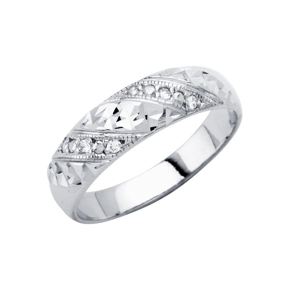 14K White Gold Men'S CZ Wedding Band / Trio Set