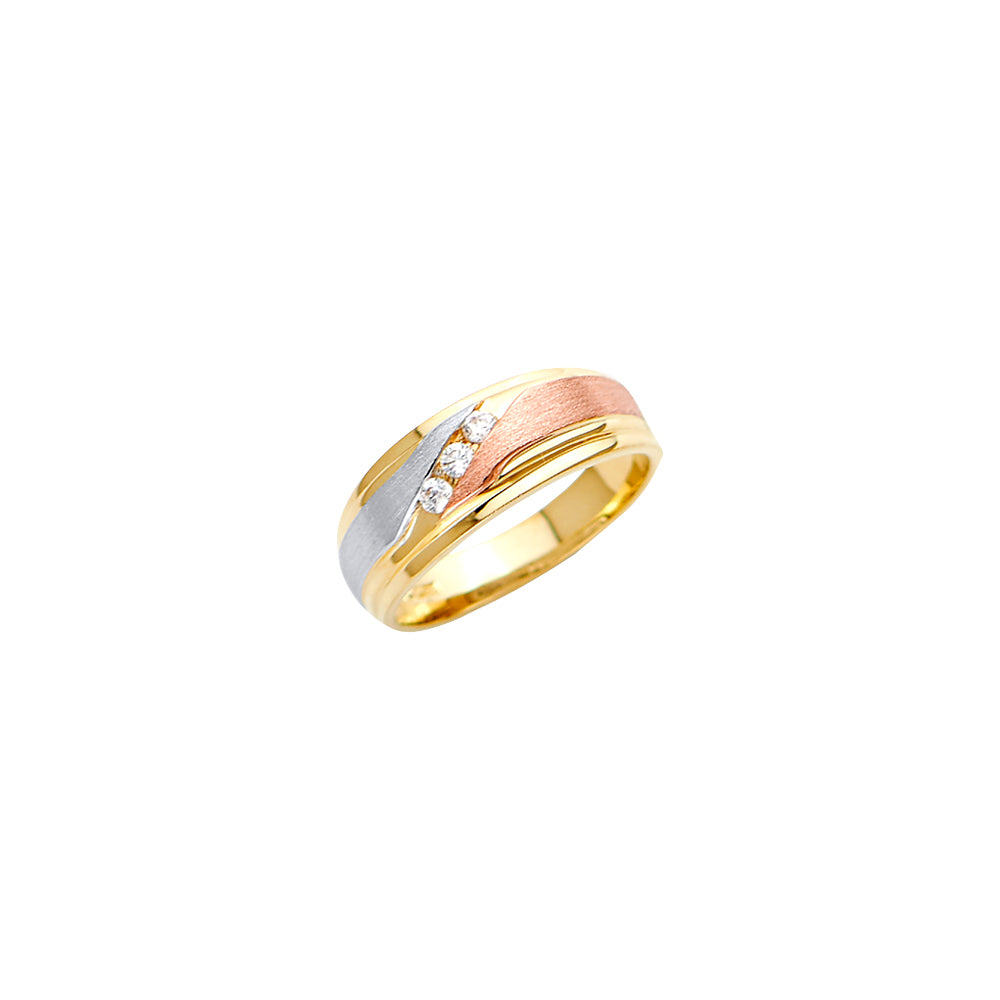 14K Yellow White Rose Gold Men'S CZ Wedding Band / Trio Set