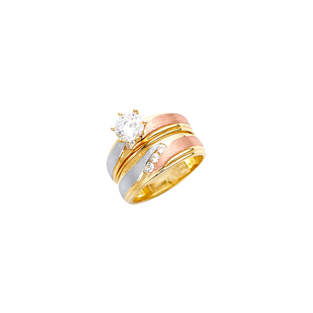 14K Yellow White Rose Gold CZ Engagement Ring / Trio Set