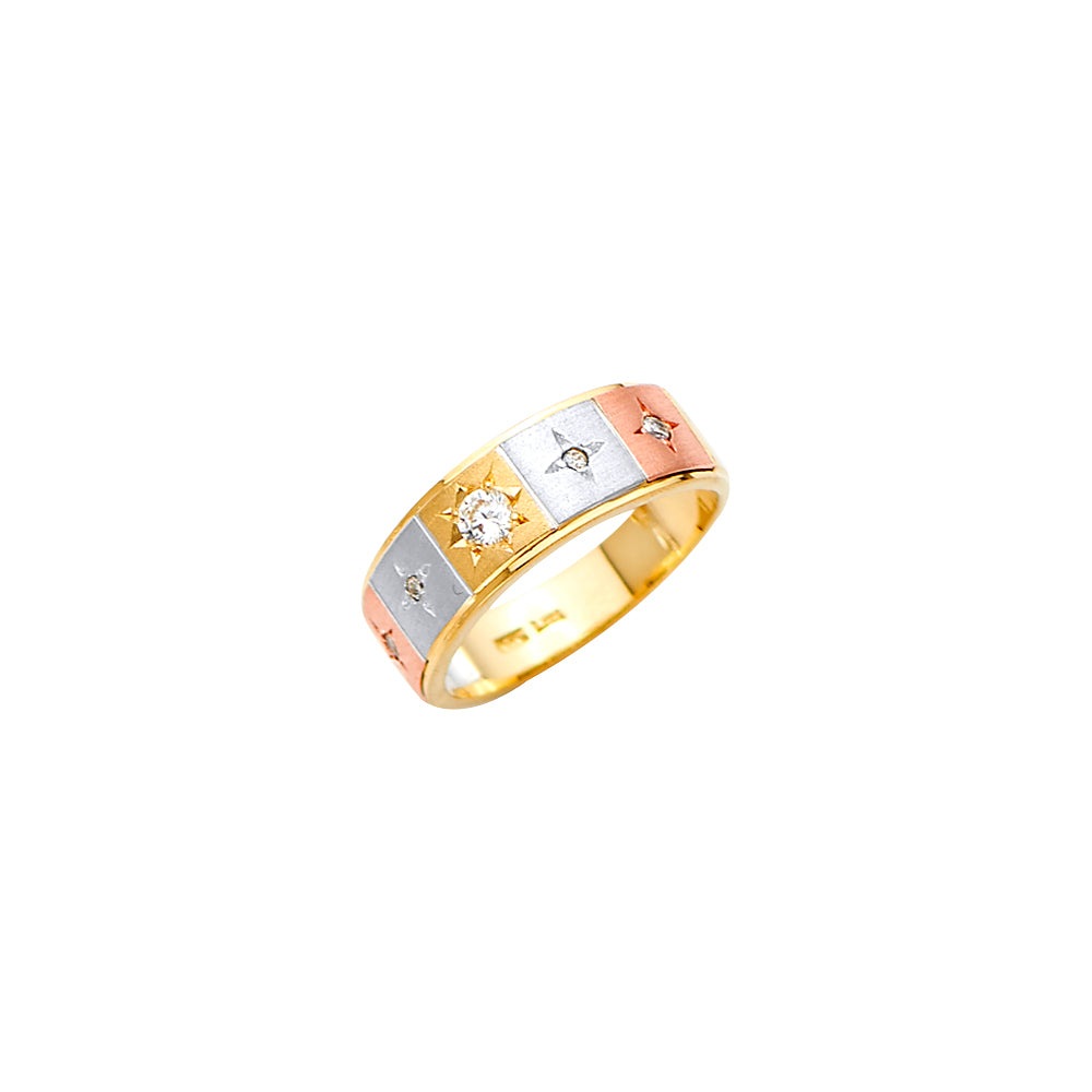 14K Yellow White Rose Gold Men'S CZ Wedding Band / Trio Set