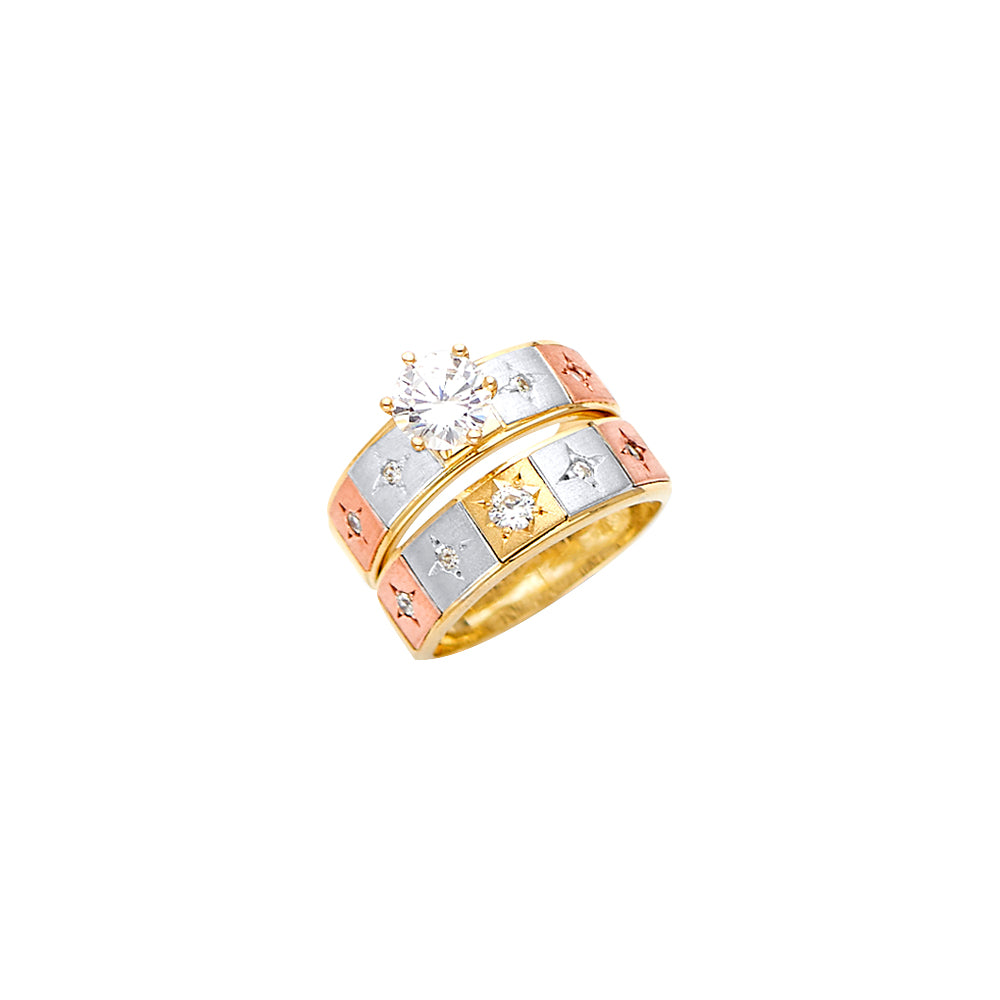 14K Yellow White Rose Gold Ladies CZ Wedding Band / Trio Set