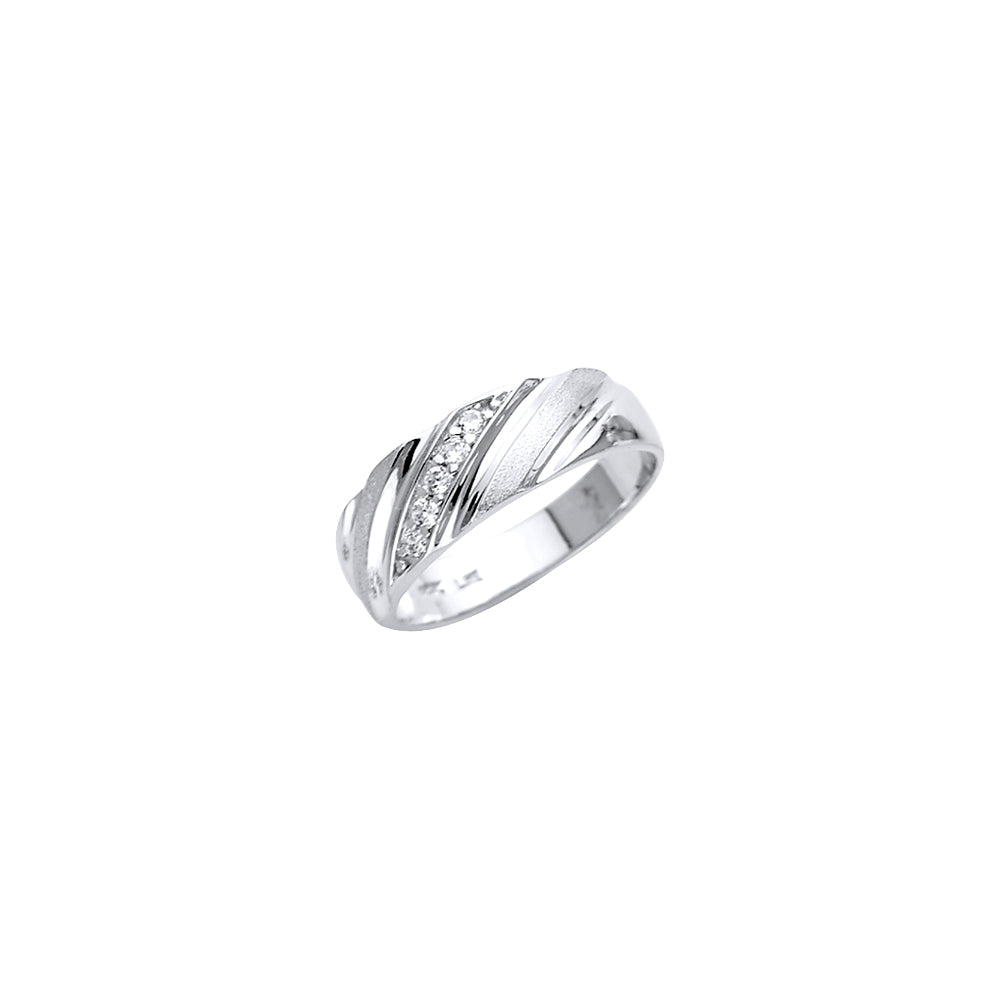 14K White Gold Men'S CZ Wedding Band / Trio Set