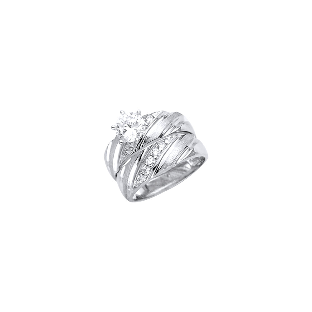 14K White Gold Ladies CZ Wedding Band / Trio Set