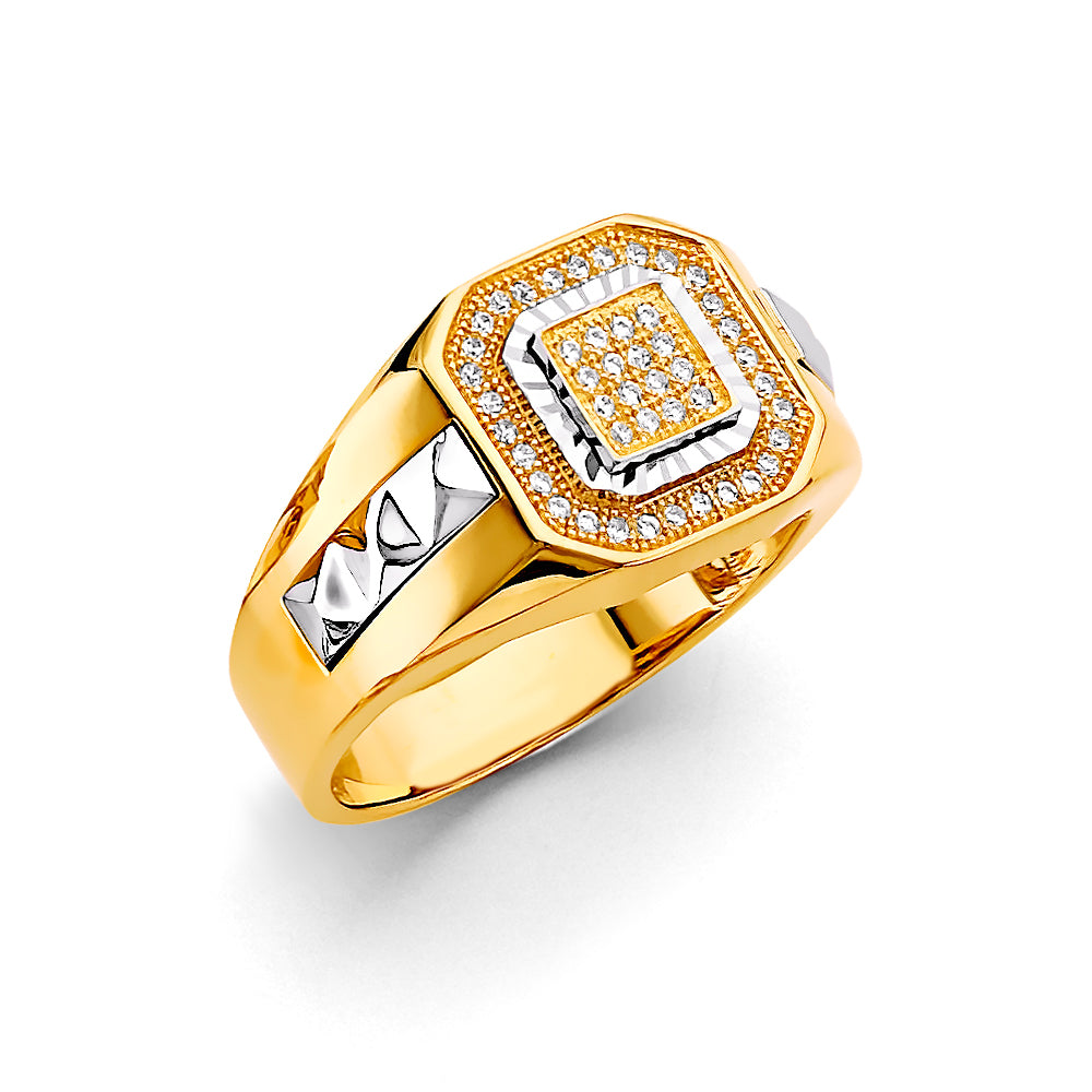 14K Two Tone Gold Men'S CZ Ring