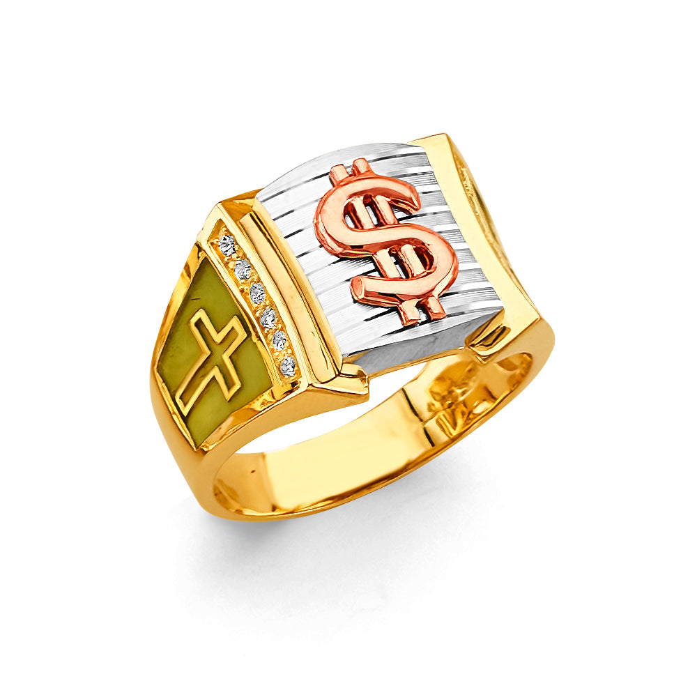 14K Yellow White Rose Gold Men'S CZ Ring