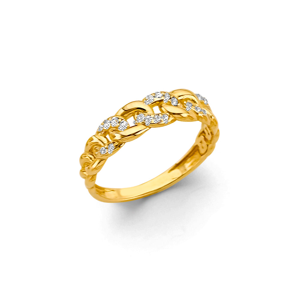 14K Yellow Gold CZ Link Style Ring