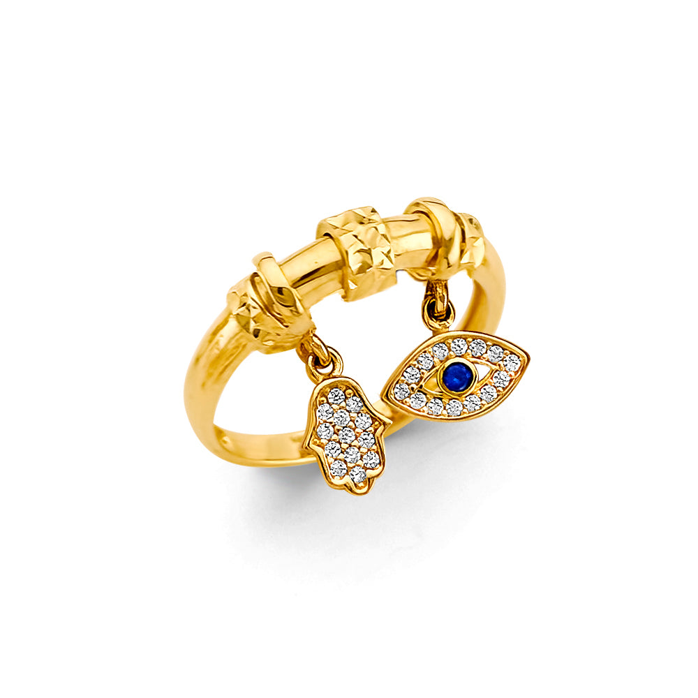 14K Yellow Gold CZ Hanging Charm Ring