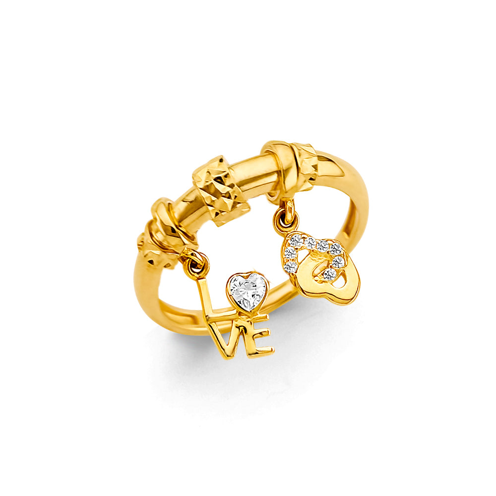 14K Yellow Gold CZ Hanging Charm Ring