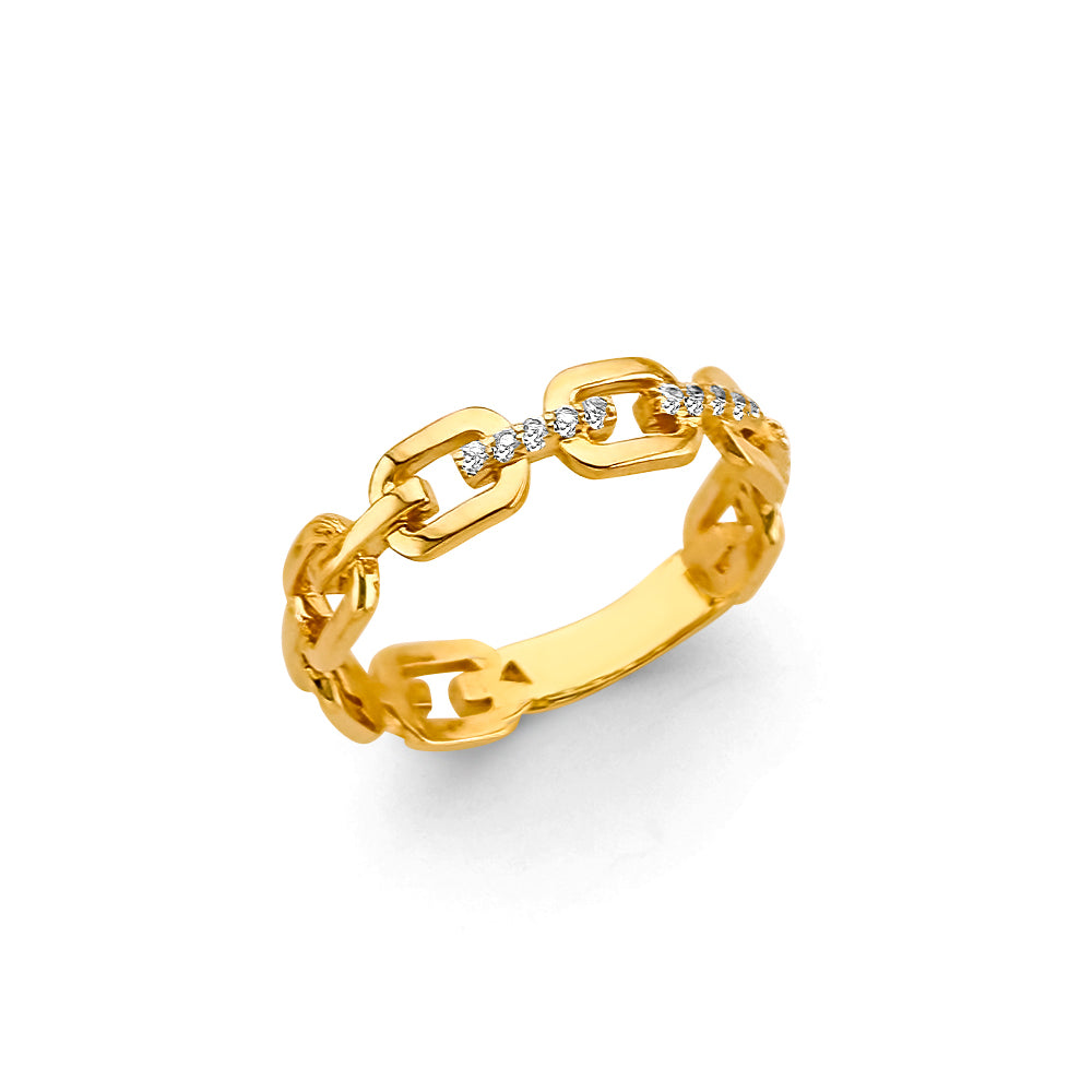 14K Yellow Gold CZ Link Style Ring