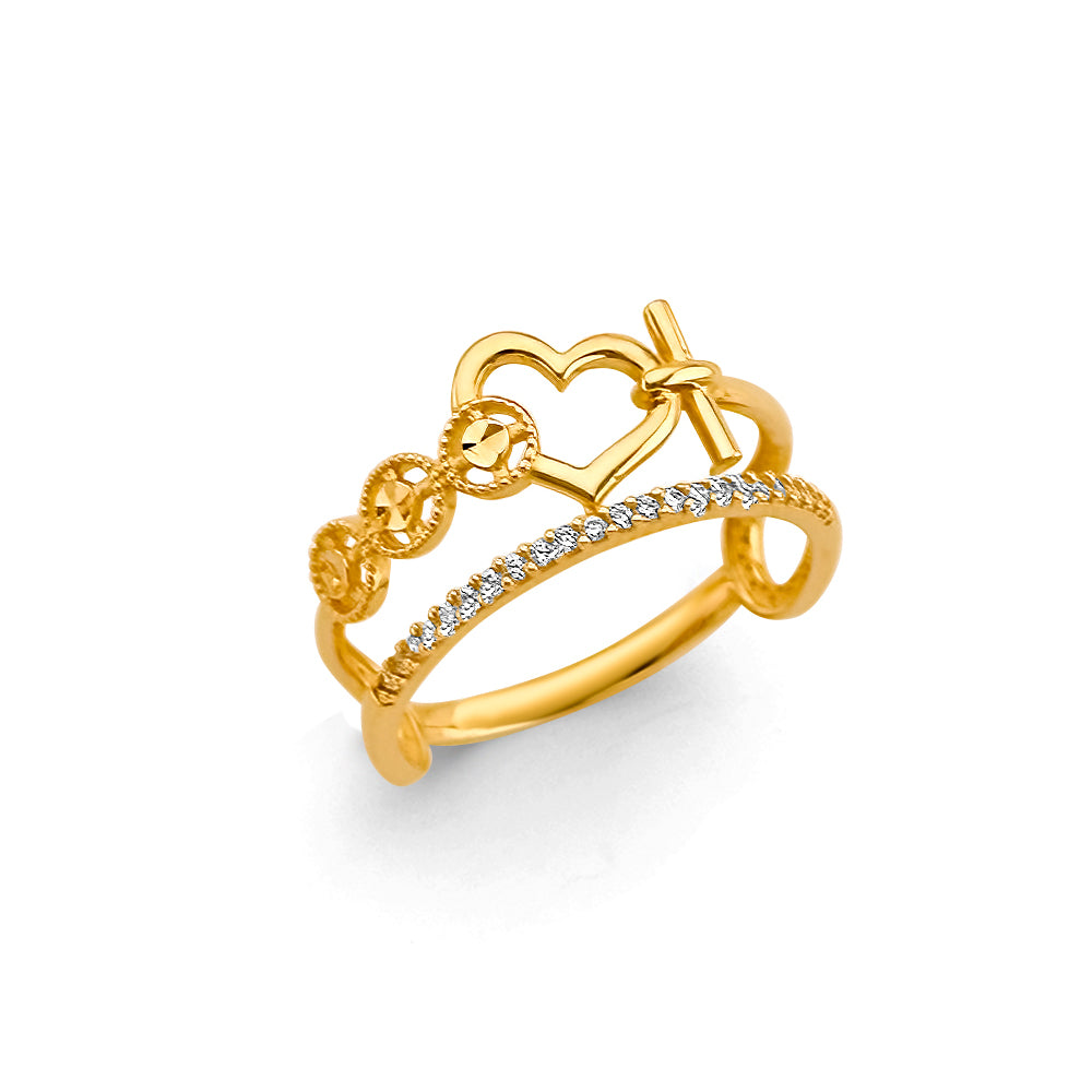 14K Yellow Gold 2 Line Fancy CZ Ring