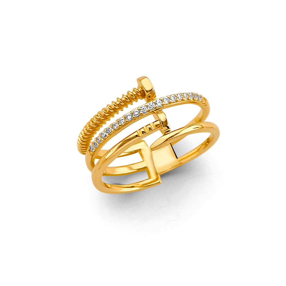 14K Yellow Gold CZ Nail Ring