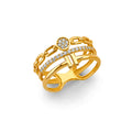 14K Yellow Gold 3 Line Fancy CZ Ring