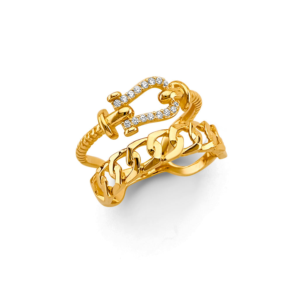 14K Yellow Gold 2 Line Fancy CZ Ring
