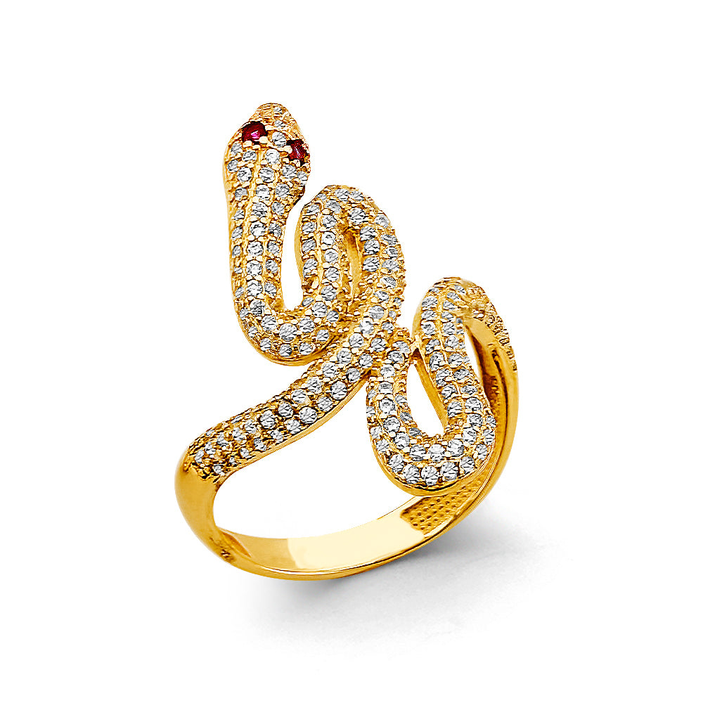 14K Yellow Gold CZ Snake Ring