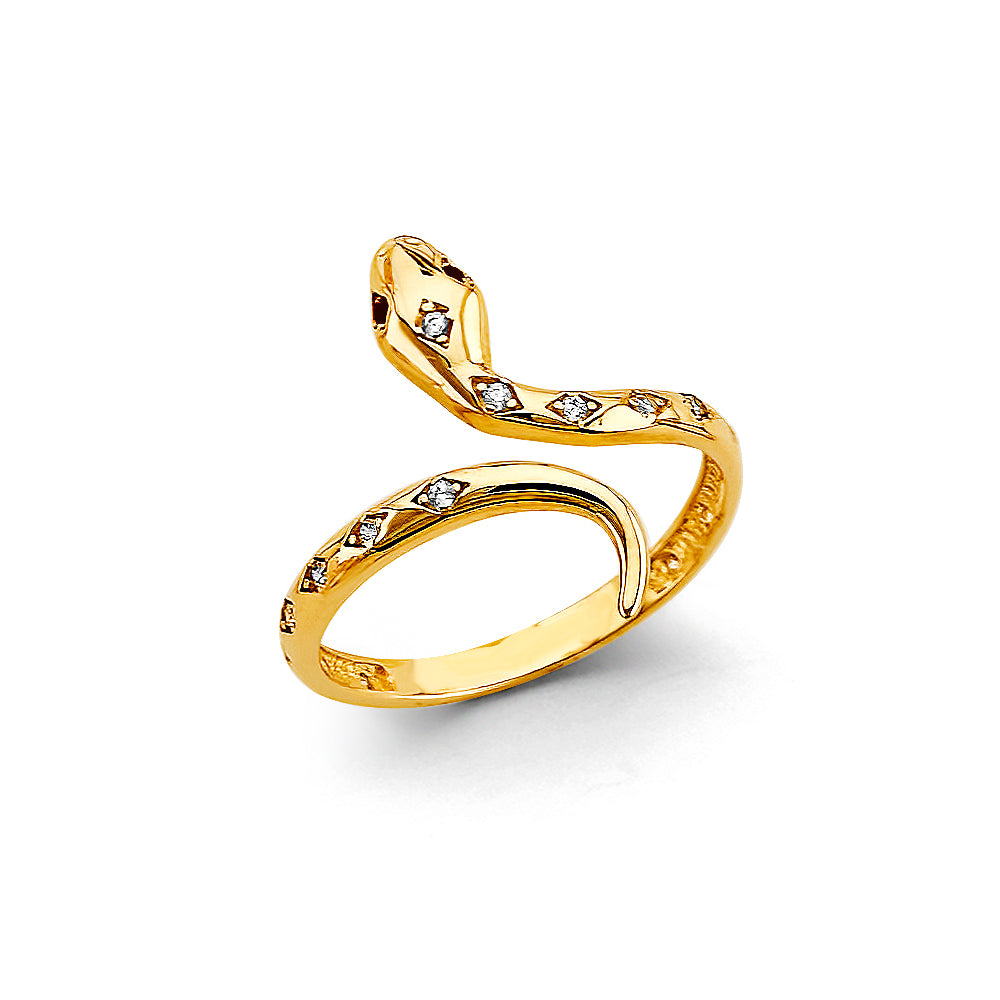 14K Yellow Gold CZ Snake Ring