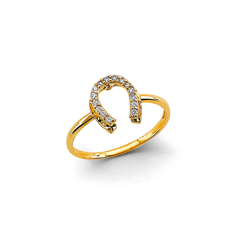 14K Yellow Gold CZ Horseshoe Ring