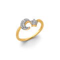 14K Two Tone Gold CZ Moon & Star Ring