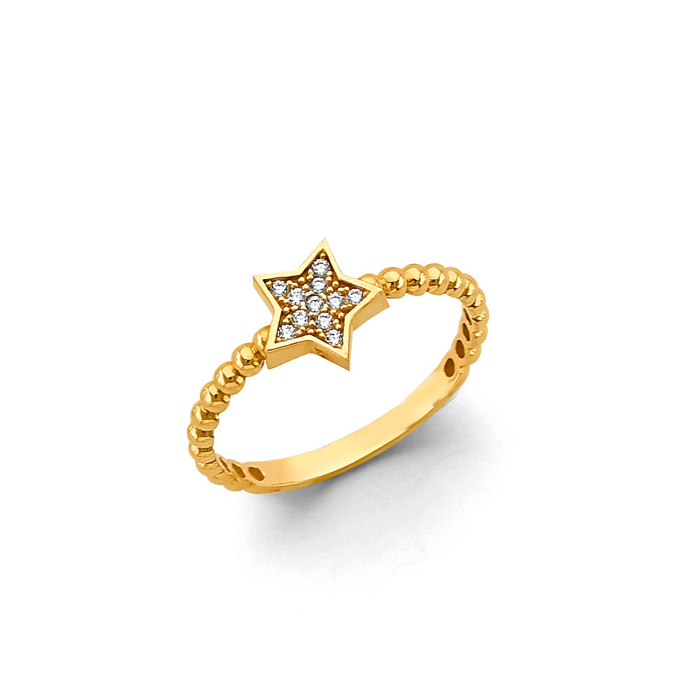 14K Two Tone Gold CZ Star Ring