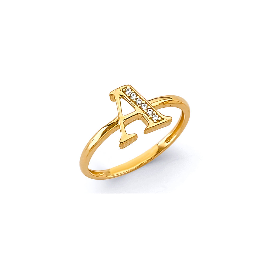 14K Yellow Gold CZ Initial Ring (Letter A - Z)