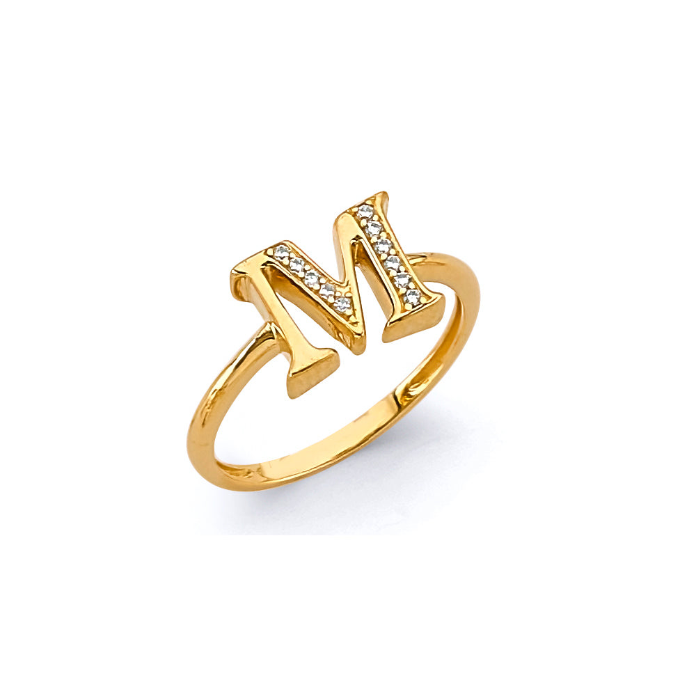 14K Yellow Gold CZ Initial Ring (Letter A - Z)