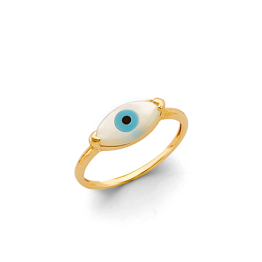 14K Yellow Gold L-Blue Evil Eye Ring