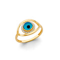 14K Yellow Gold CZ Blue Evil Eye Ring