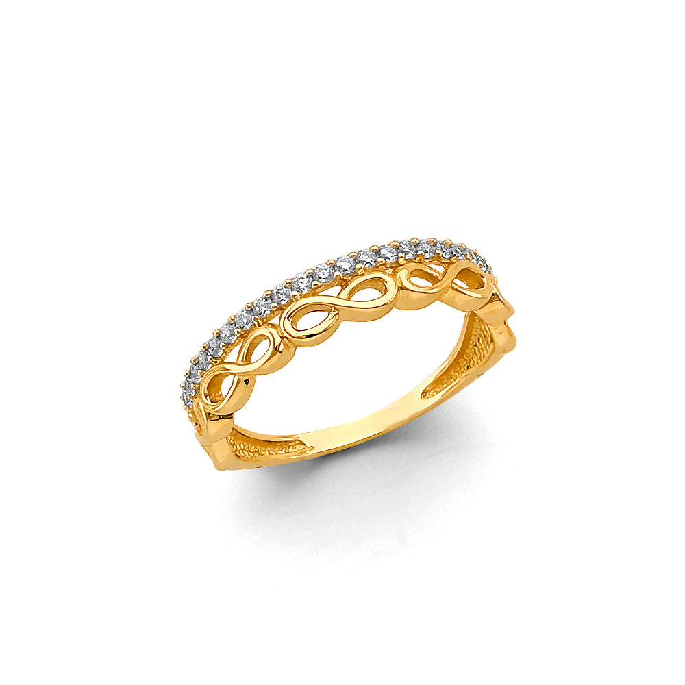 14K Yellow Gold CZ 2 Line Infiniti Ring