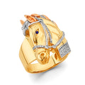 14K Yellow White Rose Gold Horse Men'S CZ Ring