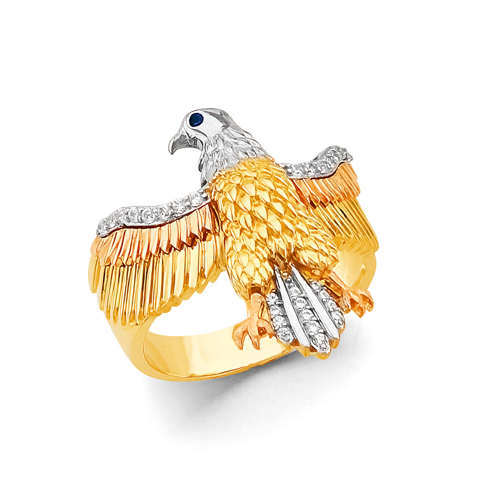 14K Yellow White Rose Gold Eagle Men'S CZ Ring
