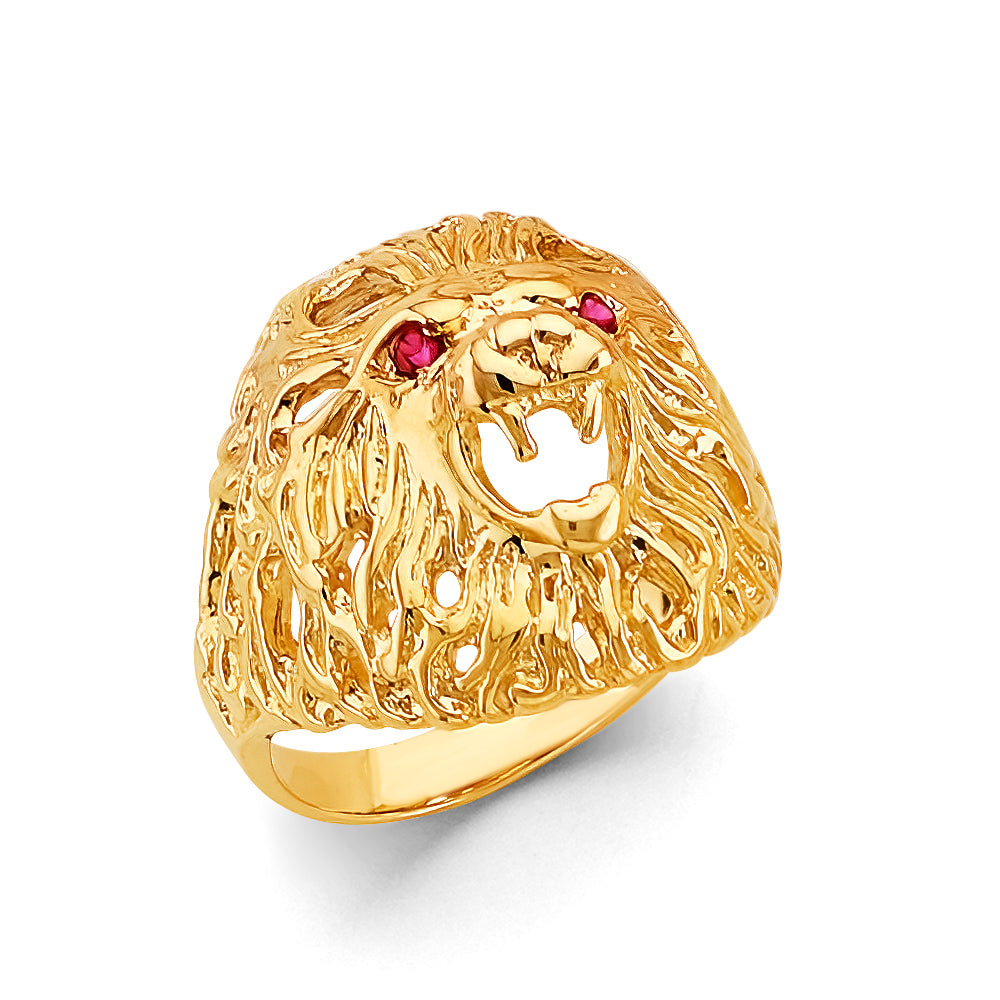 14K Yellow Gold Lion Men'S CZ Ring
