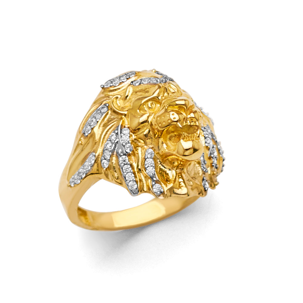 14K Two Tone Gold Lion Men'S Ring