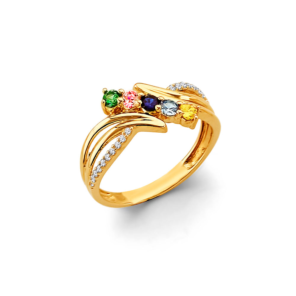 14K Yellow Gold CZ 5 Stone Month Ring