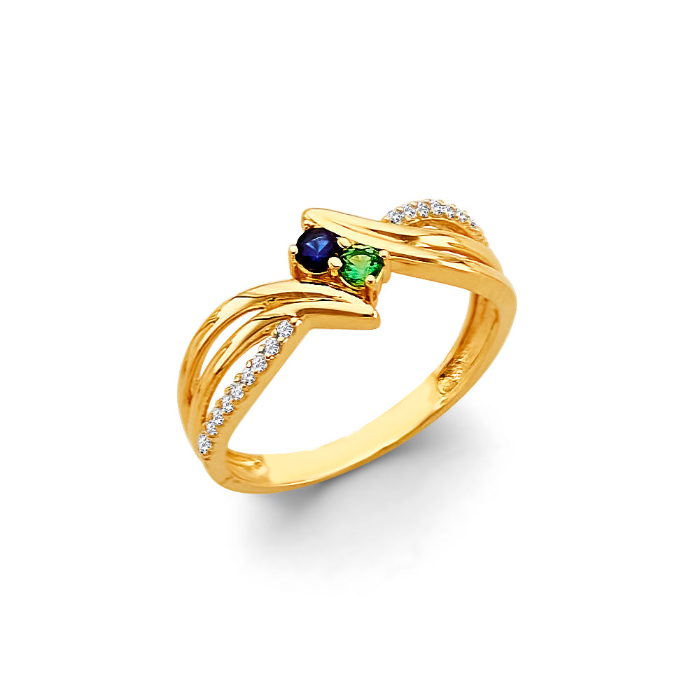 14K Yellow Gold CZ 2 Stone Month Ring
