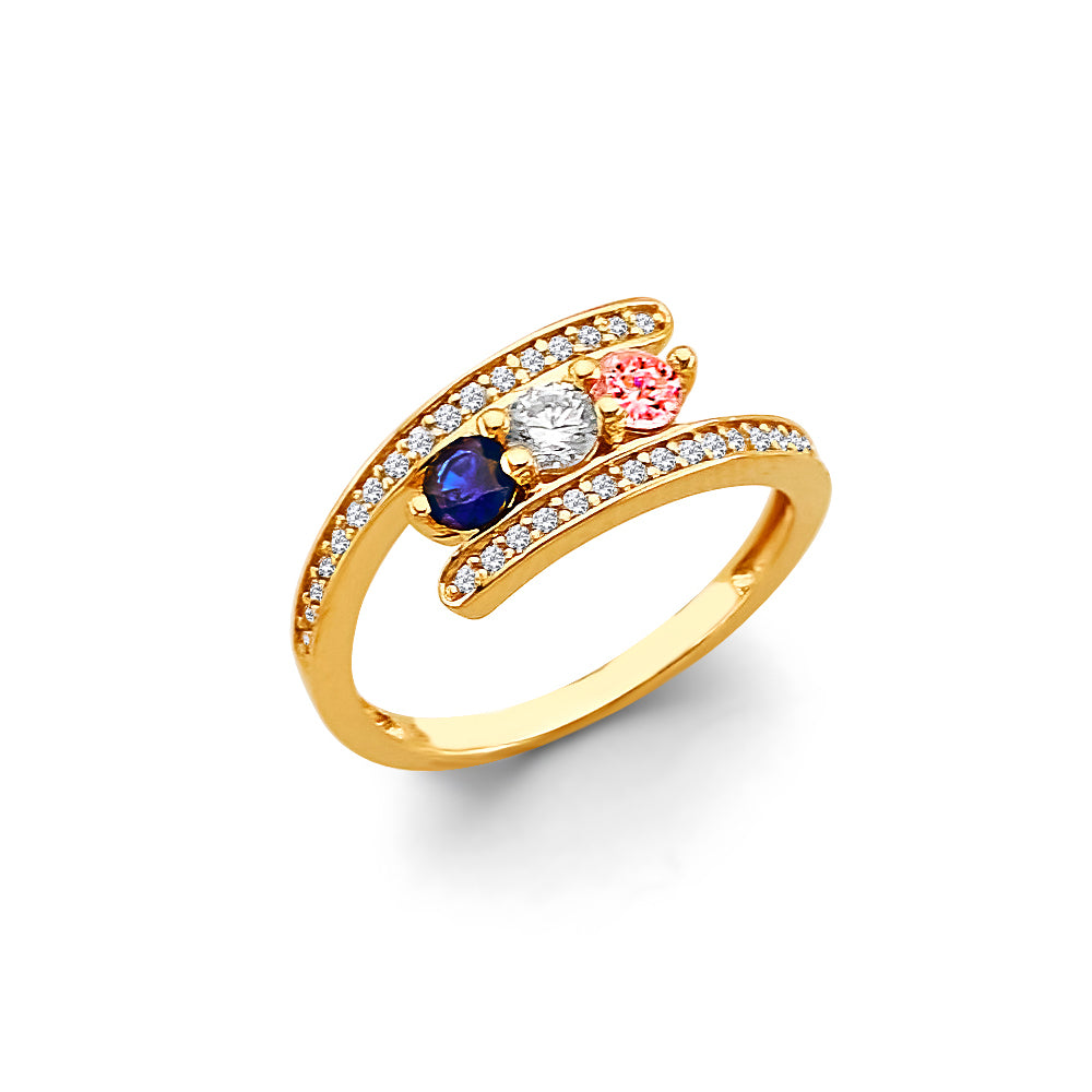 14K Yellow Gold CZ 3 Stone Month Ring