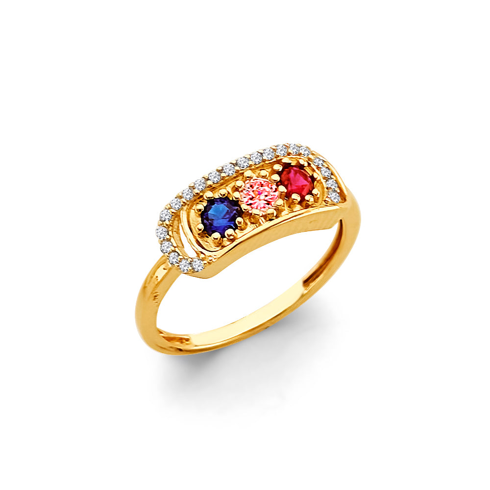 14K Yellow Gold CZ 3 Stone Month Ring
