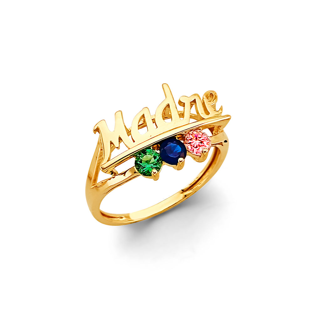14K Yellow Gold CZ 3 Stone Mother'S Ring