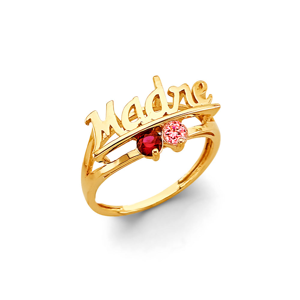 14K Yellow Gold CZ 2 Stone Mother'S Ring