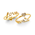 14K Yellow Gold CZ Love & Heart Ring